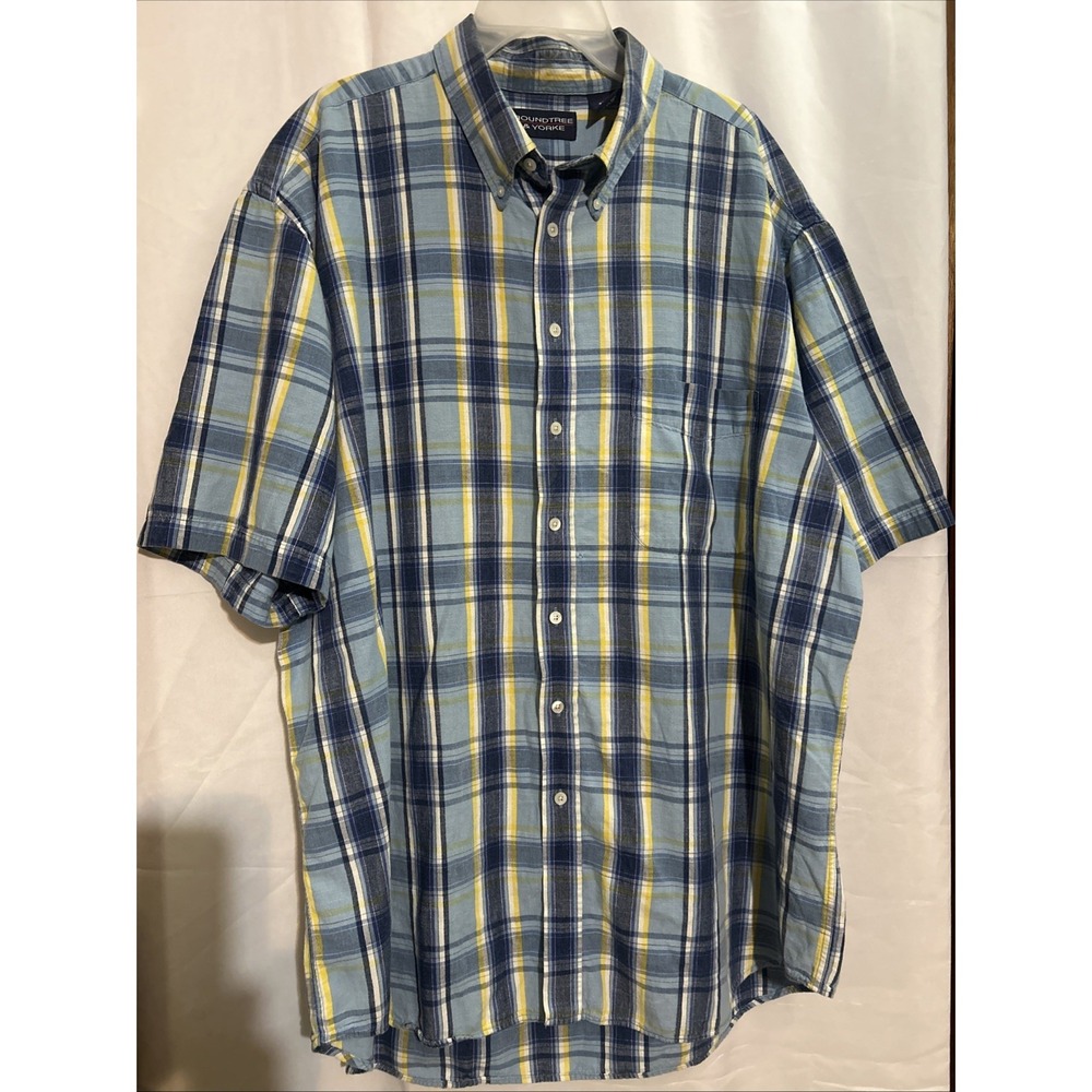 Roundtree & Yorke Men's Short Sleeve Blue Plaid   Cotton Shirt Size 2XLT Tall